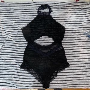 Halter top lace black lingerie body suit size smal